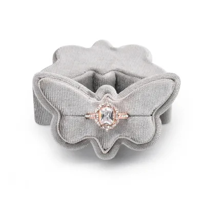 Luxury Engagement butterfly Shape Velvet Jewelry Ring Packaging Box