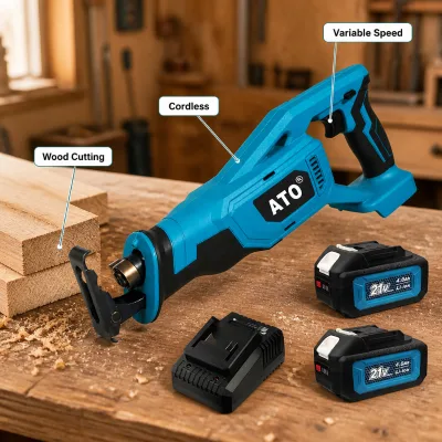 ATO A8081 21V Brushless Motor Variable Speed Cordless Reciprocating Saw Lithium Battery for DIY Industrial Wood Stone Sawing