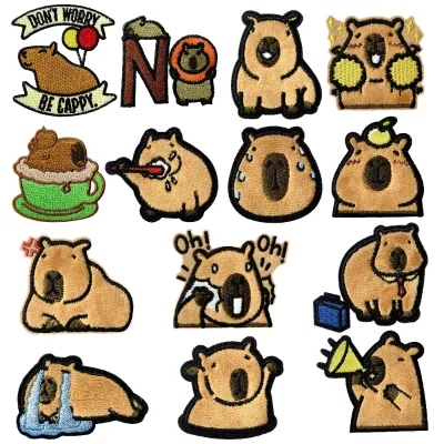 New Handmade Woven Canvas Sequins Capybara 2014 Cartoon Animal Adorable Hot Melt Glue Self-Adhesive Iron-On Fabric Patches