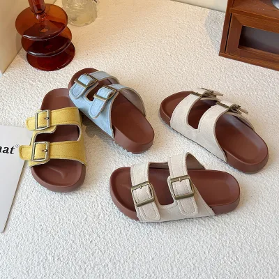 Kids Flip-flops Summer New Arrival Thick-Soled Princess Style Buckle Closure Height Increase Casual Outdoor Girls