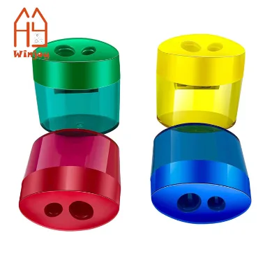 Double Hole Oval Shaped Pencil Sharpener, Manual Hand Pencil Sharpener with Cover and Receptacle for School Home and Office