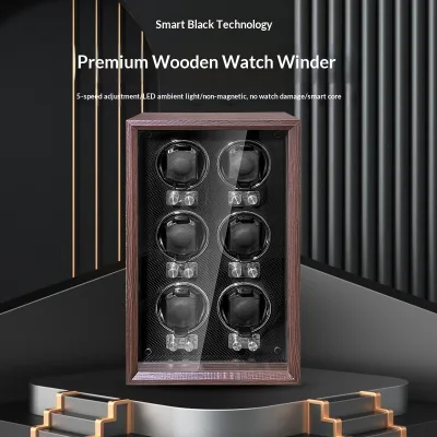 Automatic Watch Winder Mechanical Watch Storage Box with LED Ambient Light & Magnetic for Wood Rotating Holder ZG-6B