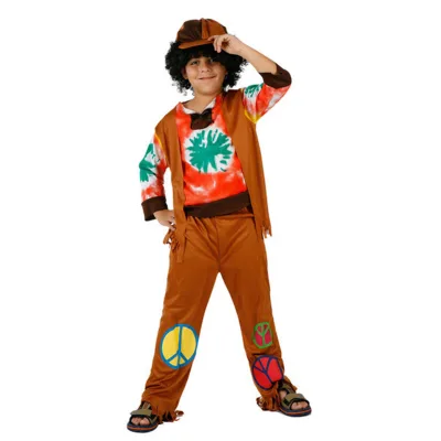 Kids 70s Hippie Costume Set Tie Dye Shirt Vest Pants Halloween Party Festival Outfit