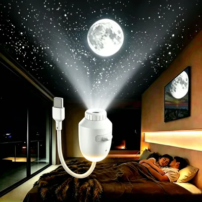 2026 New-Style Desk Lamp Bedroom Bedside Eye-Protective Night Light Replaceable Glass Slide USB-Powered Starry Sky Projector