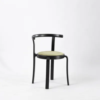 Modern Wooden Armchair with Curved Backrest - Round Padded Seat & Tapered Legs for Living Room