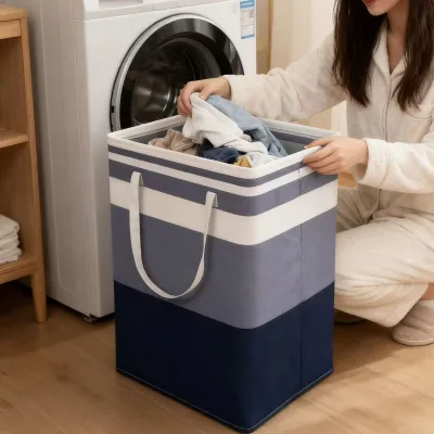 Foldable Fabric Laundry Basket 30x40x60cm Dirty Clothes Storage Hamper for Bedroom Bathroom Balcony & Kids Room