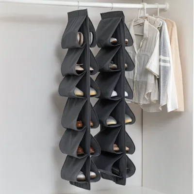 12-Compartment Hanging Shoe Storage Bag Multi-Layer Hanging Shoe Organizer Space-Saving and Strong Bearing Capacity