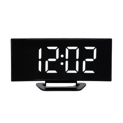 New LED Creative Curved Multi-functional Desk Clock Mirror Digital Alarm Battery Operated USB Charging Port Temperature Date