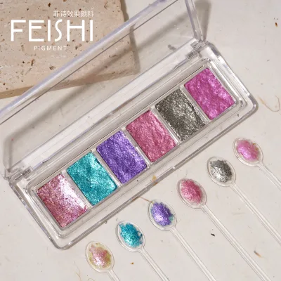 New Arrival Factory Wholesale 6 in 1 Color Set BLING Nail Powder Cream Nail Pigment Palette Nail Chrome Powder