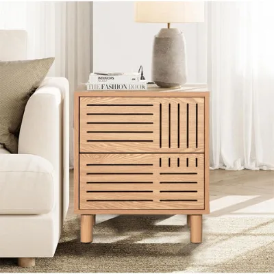 Farmhouse End Table Nightstand,Small Side Table with 2 Drawers, Bedside Table for Bedroom Living Room