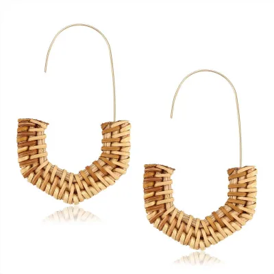 Hot Spot Wholesale Bohemian Geometric Rattan Hand-woven Wooden Woman's Vintage Wood Earrings
