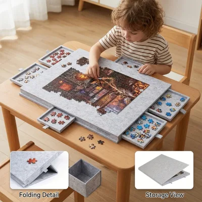 1500 Pieces Jigsaw Puzzle Board Portable Felt Mat Puzzle Board with 6 Sliding Drawers and Cover