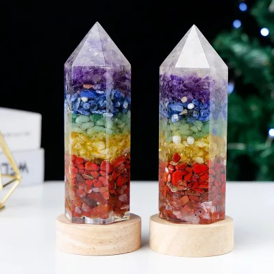 Natural Crystal Chips Resin Night Light Original Energy Orgointe Tower Seven Chakra Lamp
