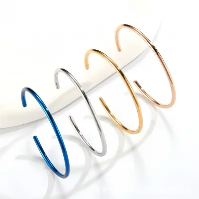 Wholesale Women's Trendy C Shape Open Cuff Bracelet 18K Gold-Plated Stainless Steel Jewelry for Anniversary Occasion
