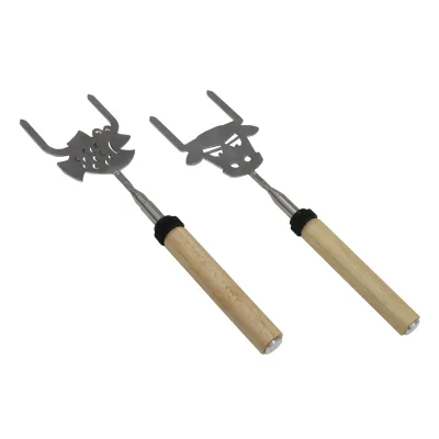 New Exotic Fish/Ox Shaped Grill Fork Stainless Steel + Wooden Handle Can Be Rotated Grill Fork