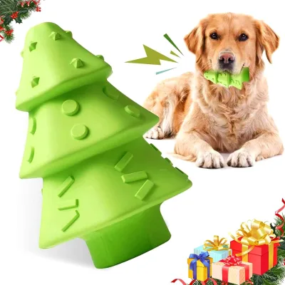 Teeth Cleaning Healthy Interactive Training Durable Safety Pet Dog Chew Toy Christmas Tree Shape Squeaky Toy