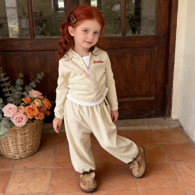 Girls Pants  Spring New Arrival Versatile Yellow Striped Softening Treatment Casual Loose-Fit Cropped Trousers Girls