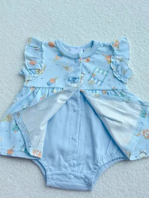 OEM Soft Cotton Baby Ruffle Sleeve Romper Dress Cute Ice Cream Animal Print Snap Crotch Newborn Summer Daily Wear Jumpsuit Dress