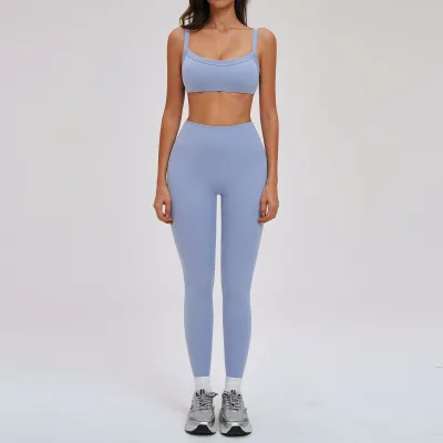 Women's Reversible U-neck Design High-Support Sports Bra Breathable High-Waist Running Fitness Yoga Leggings Set
