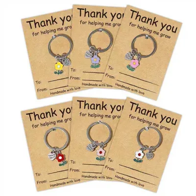 Thank You for Helping Flower Enamel Keychain with Kraft Gift Card, Teacher Appreciation Floral Metal Key Ring with Thanks Card