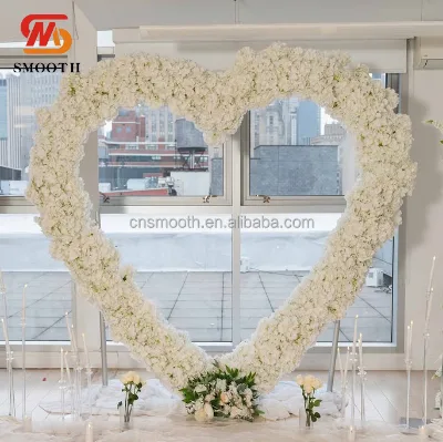 SMOOTH Wholesale 8ft Tall White Artificial Rose Hydrangea Heart-shaped Flower Arch with Stand for Wedding Stage Decoration