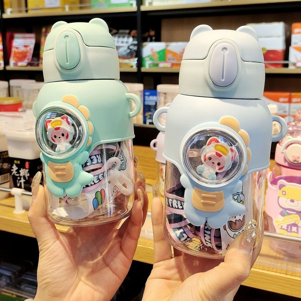 600ML Cartoon Kids Water Bottle Plastic Water Cup With Straw for Children School Leak Proof Outdoor Drinking Bottle Tumbler