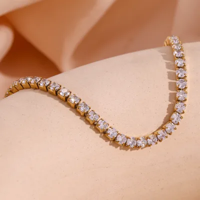3MM Tennis Chain Iced Out Diamond Anklet Adjustable Gold Plated Tennis Anklet
