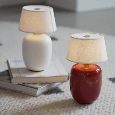 Portable LED Ceramic Table Light Rechargeable Fabric Lampshade Minimalist European Design Touch Dimming for Bedrooms