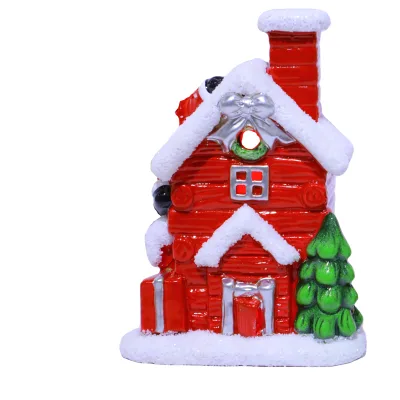 White & Red House Tealight Holder - Christmas Home Decoration Hand Painted