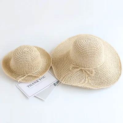 Children and Mom Straw Hat Sun Protection Bucket Hat Cloche Foldable Packable Paper Summer Spring Wholesale