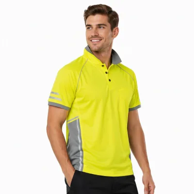 Custom Logo Waterproof High Visibility Men's Safety Workwear Polo Shirt with Reflective Tape and Pocket Wholesale