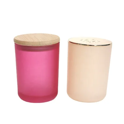 10oz Long and Thin Glass Candle Jar Customized Color Logo Lid Purple Red Fuchsia Nude Ivory Beige Candle Holder With Sealed Lid