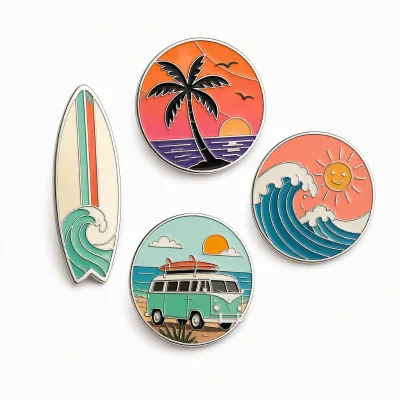 BSBH Custom Surf Beach Enamel Pins Ocean Wave Palm Tree Sunset Lapel Pin Badge Brooch for Bag Jacket Backpack Decoration Gift