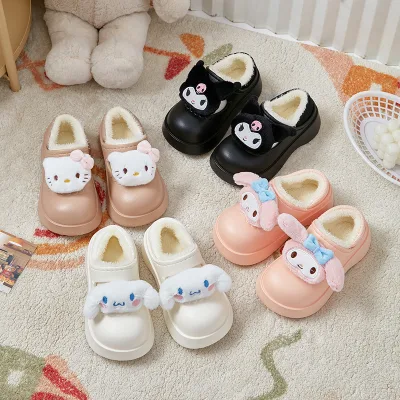Sanrio Cute Korean Style Winter Warm Fleece-Lined Indoor Shoes Non-Slip EVA Outsole for Slippers Cartoon Design for Slippers