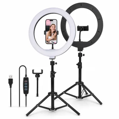 Joystar 10 Inch Ring Selfie Light with Tripod Stand Phone Holder 3 Color Modes Dimmable USB Makeup Live Streaming Photography