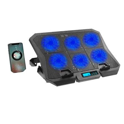 X6 Smart Digital Display Cooling Pad Laptop Cooler 6 Fans 70mm 2200rpm Ultra-Quiet 0.88KG USB 2.1W for All Laptops up to 18"
