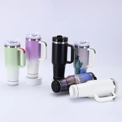 Smart Stainless Steel Travel Mug Double Insulation With Straw Wireless Speaker Comfortable Handgrip 40oz Mugs