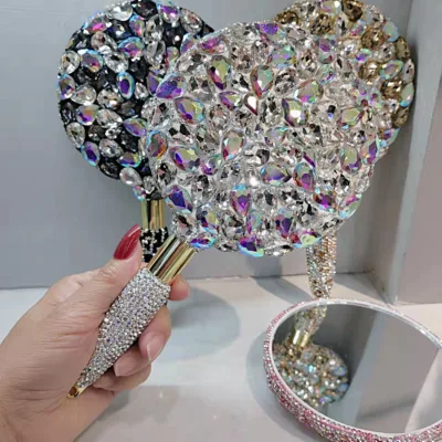 Bling Diamond Rhinestone Makeup Mirror Tools Heart Luxury Shiny Diamond Cosmetic Mirror Princess Handheld Mirror