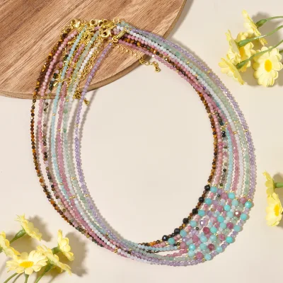 Natural Stone Amethyst and Brazil Amazonite Faceted Round Beads Necklace Casual Chic Bohemian Neck for Ladies Anniversary Gift