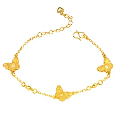 Gold Shop-style Traditional Sand Gold Double-sided Laser-etched Electroplated butterfly Bracelet for Women; Niche Light-luxury