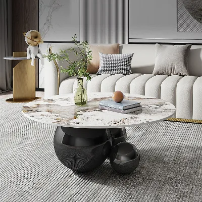 Fashion Creative Gold Ball Luxury Design Metal Living Room Centre Table Round Sintered Stone Coffee Table