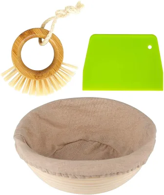2024 Bread Proofing Basket Sourdough Basket Set with Cloth Liner, Dough Scraper, Bamboo Brush Cleaner for Artisan Bread Baki