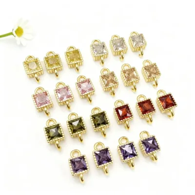 CH-JDP1701 New Arrival Mini Charms Gold Plated Copper Red Green White Pink CZ Charm Connector for Jewelry Making Wholesale