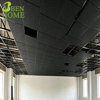 Tegular Edge Black Soundproof Mineral Wool Ceiling Board Matched White Painted T Bar Keel for Studio Renovation
