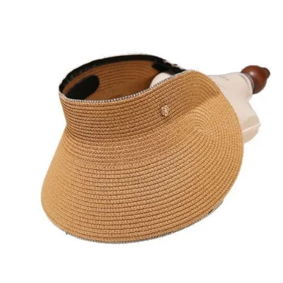 Hot-selling Foreign Trade Natural Grass Womens Open-top Summer Roll-up Sun-protective Wide-brimmed Visor Hat Foldable