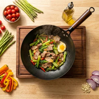 12 Inch 30cm Heavy Gauge Carbon Steel Chinese Wok Nitrogen with Wooden Handle No Coating
