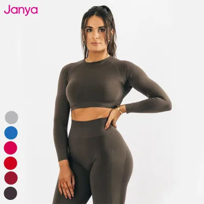 Jayan Women's Sexy Fitness Yoga Set High Neck Long Sleeve Quick-Dry Sportswear With Seamless Leggings Wholesale Bra Style