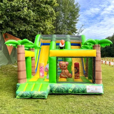 Giant Inflatable Dual Lane Slide With Obstacle Course Cheap Commercial Moonwalk Bouncer Slide Inflatable Slide Park