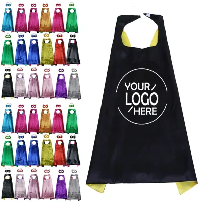 Blank Double Layer Satin Kids Cape 70cm Reversible Red/Yellow Cloak for DIY Custom Logo & Kids Halloween Party Favors