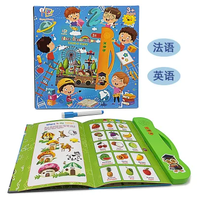 Hot Sale Cartoon Picture Language Interactive Learning Books English French Sound Book for Kids